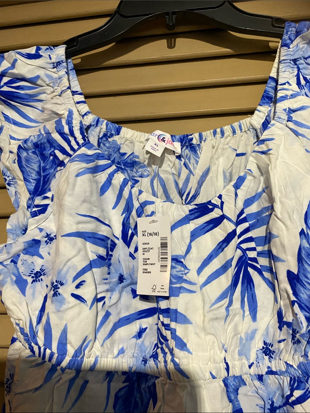 croft & barrow White Square-Neck Floral Tunic with Blue Botanical Print